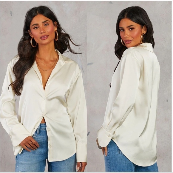 Vici Tops - Vici's Dolls Kayla Satin Button Down Top in Cream Large